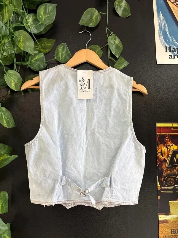 Vintage Denim Vest 90s Light Wash Blue Western Americana Workwear Button Front C – photo 5